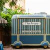Chic vintage-style food cart at Narendra Bhawan's courtyard in Bikaner, Rajasthan.