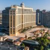 Stunning aerial view of the Bellagio Hotel and surrounding area on the Las Vegas Strip.