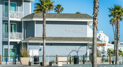 Vespera Resort in Pismo Beach offers stunning coastal views with modern architecture and palm trees.