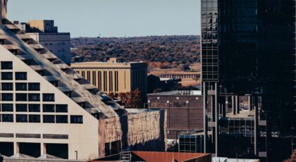 Urban cityscape of buildings in Fort Worth, Texas showcasing modern architecture.